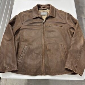 Wilsons Leather Mens XL Brown Full Zip Pebbled Leather Jacket Pointed Collar